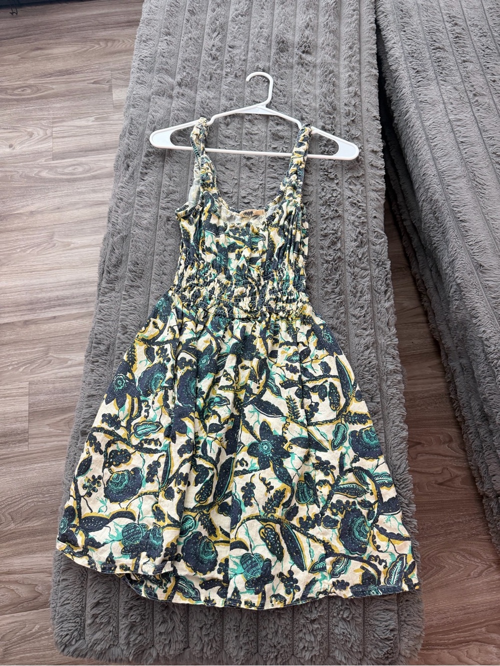 Faherty Floral Smocked Sundress in Teal, Navy & Cream